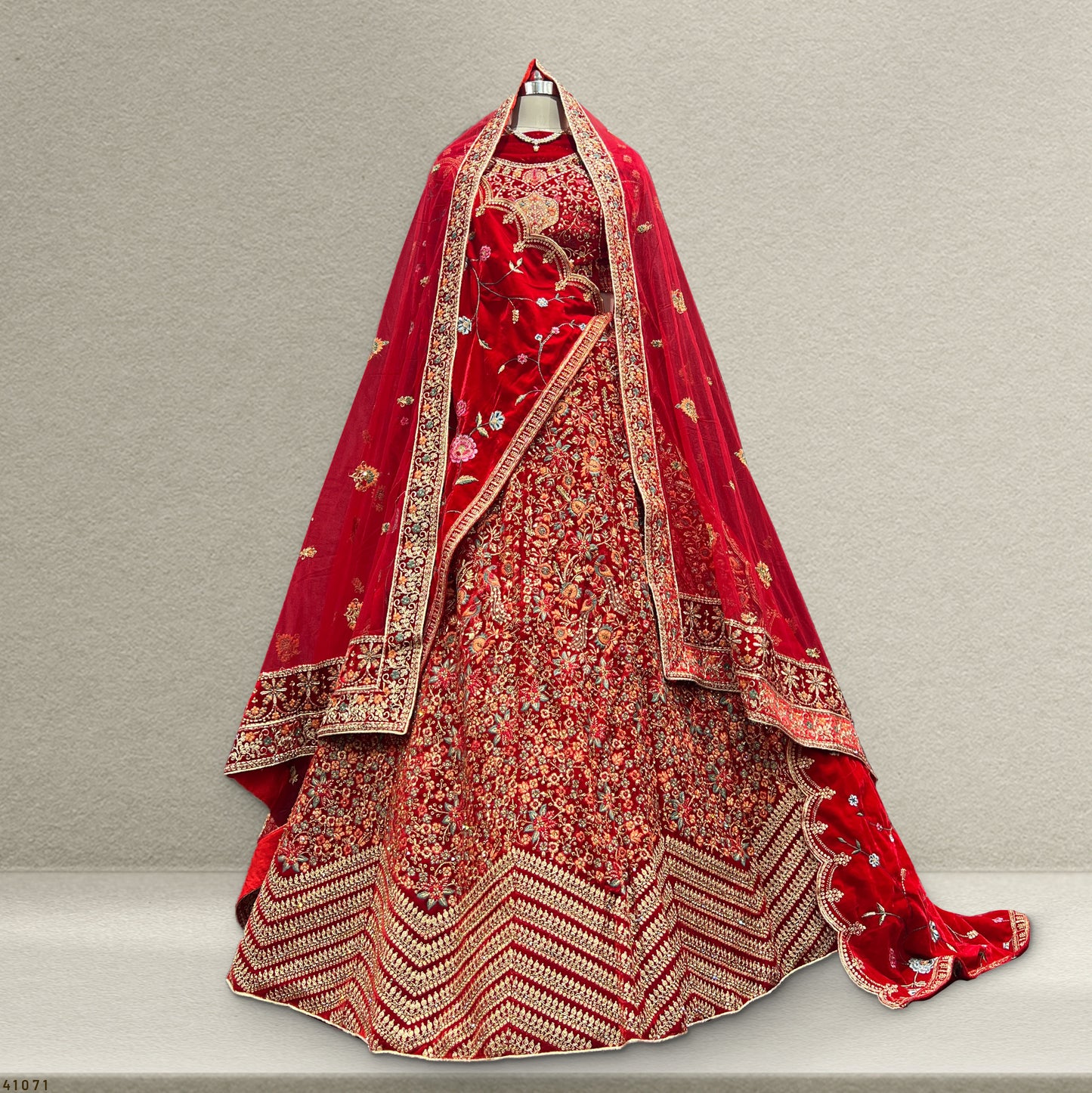 Pagfera - Double Dupatta Kashmiri Work Royal Red Bridal Lehenga JMS Studio {{ Royal Red Bridal Lehenga}}