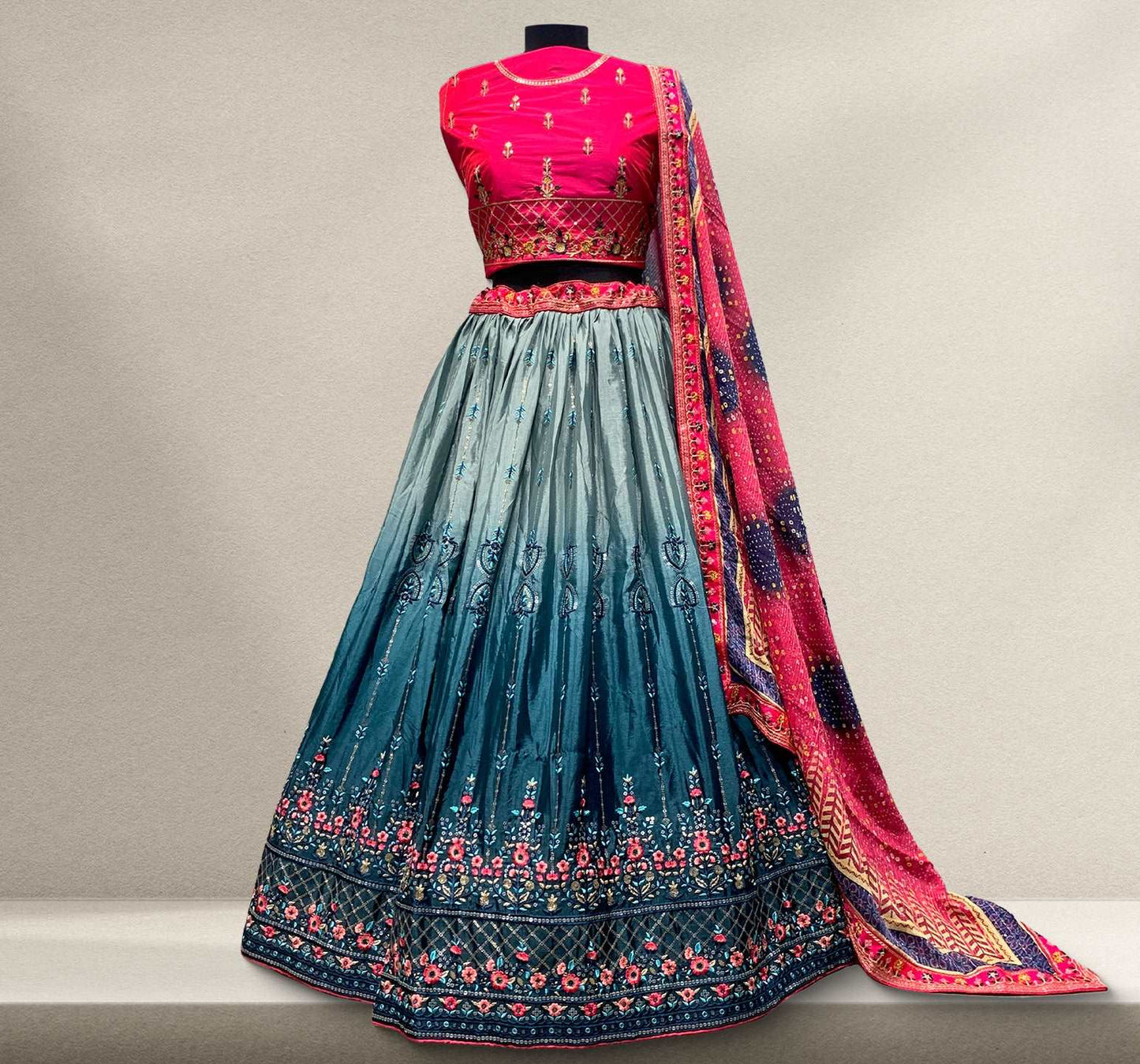 Butterfly - Silk Work Multicolor Sider Lehenga