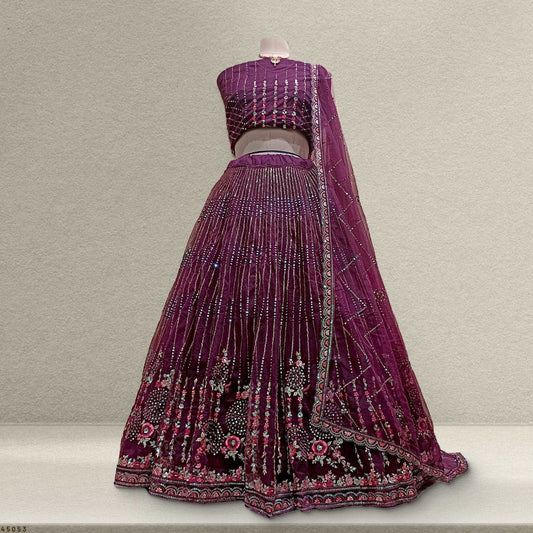 Butterfly - Lightweight Big Flared Wine Color Sider Lehenga