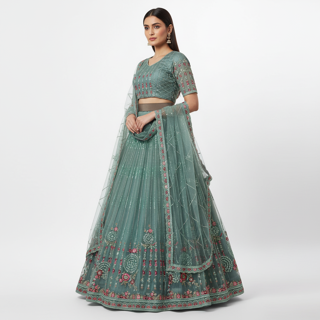 Butterfly - Lightweight Big Flared Teal Blue Sider Lehenga