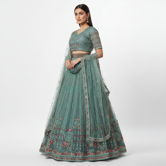 Butterfly - Lightweight Big Flared Teal Blue Sider Lehenga