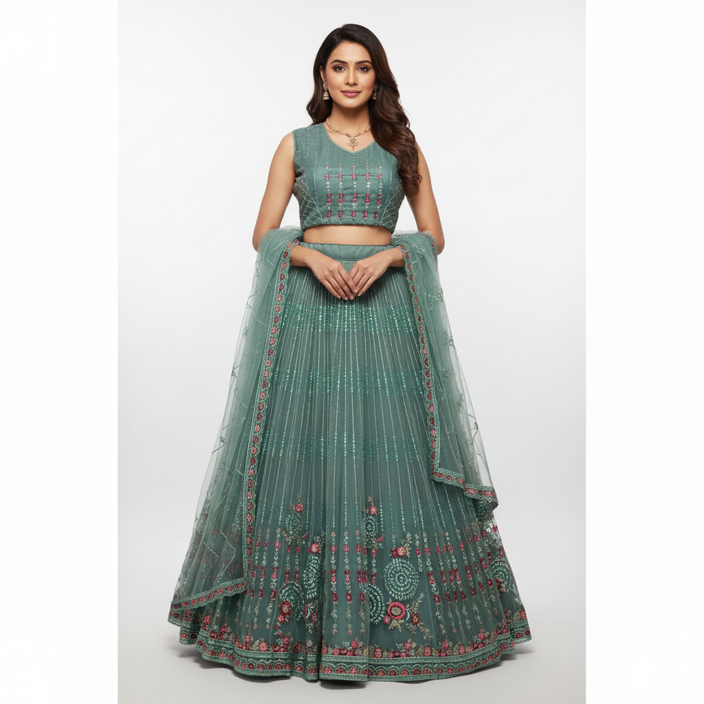 Butterfly - Lightweight Big Flared Teal Blue Sider Lehenga