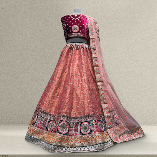 Padmini - Tissue Silk Lehenga with Velvet Blouse JMS Studio {{ Royal Red Bridal Lehenga}}