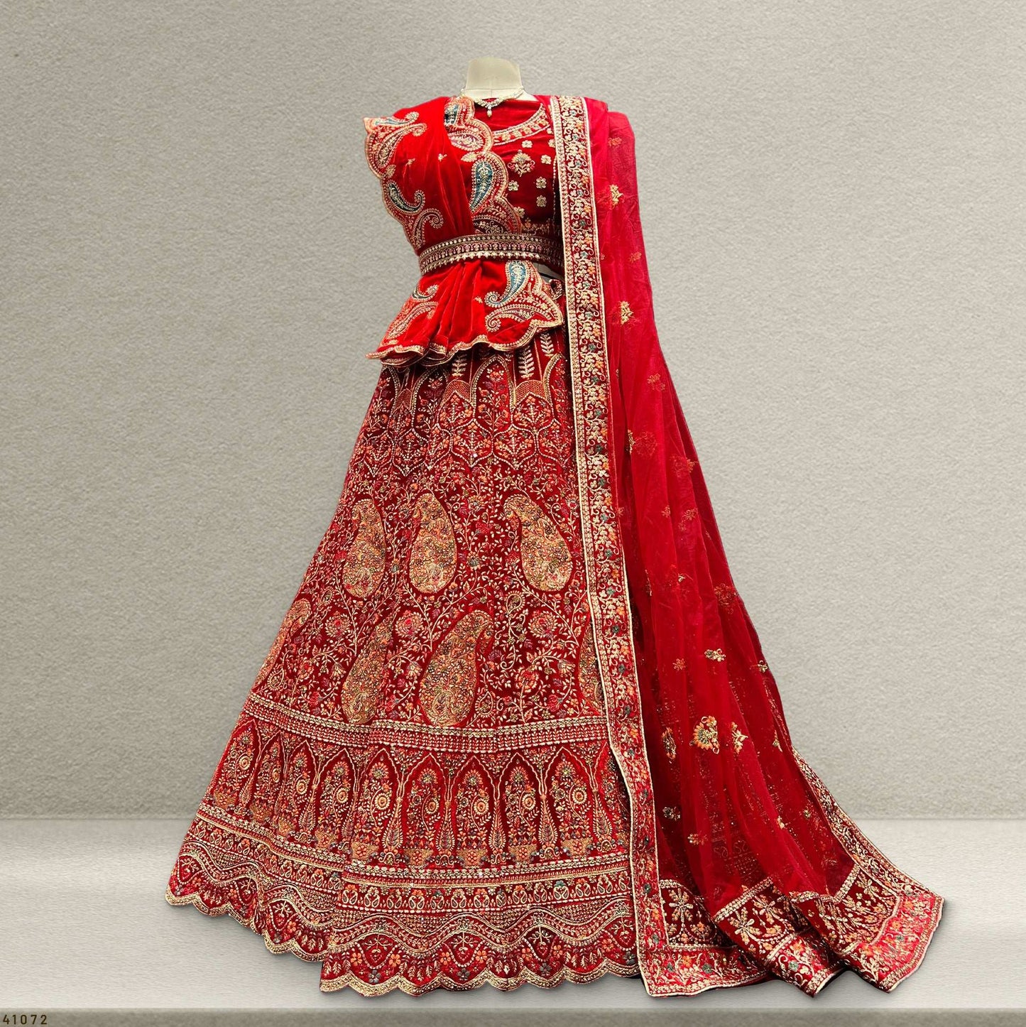 Pagfera - Double Dupatta Kashmiri Work Royal Red Bridal Lehenga JMS Studio {{ Royal Red Bridal Lehenga}}