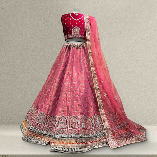 Padmini - Tissue Silk Lehenga with Velvet Blouse JMS Studio {{ Royal Red Bridal Lehenga}}