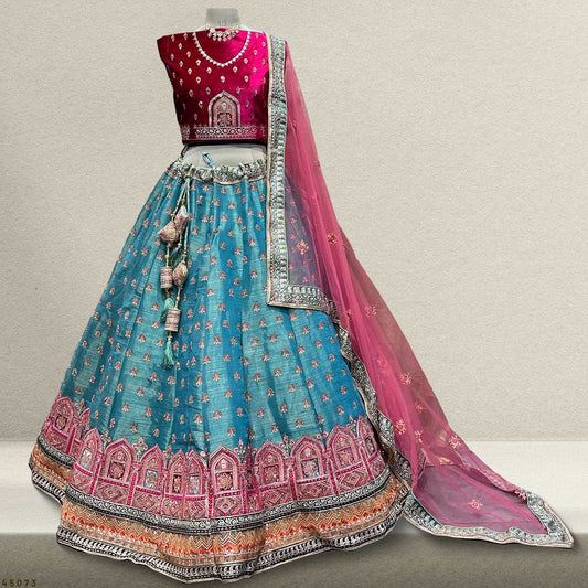 Padmini - Tissue Silk Lehenga with Velvet Blouse JMS Studio {{ Royal Red Bridal Lehenga}}