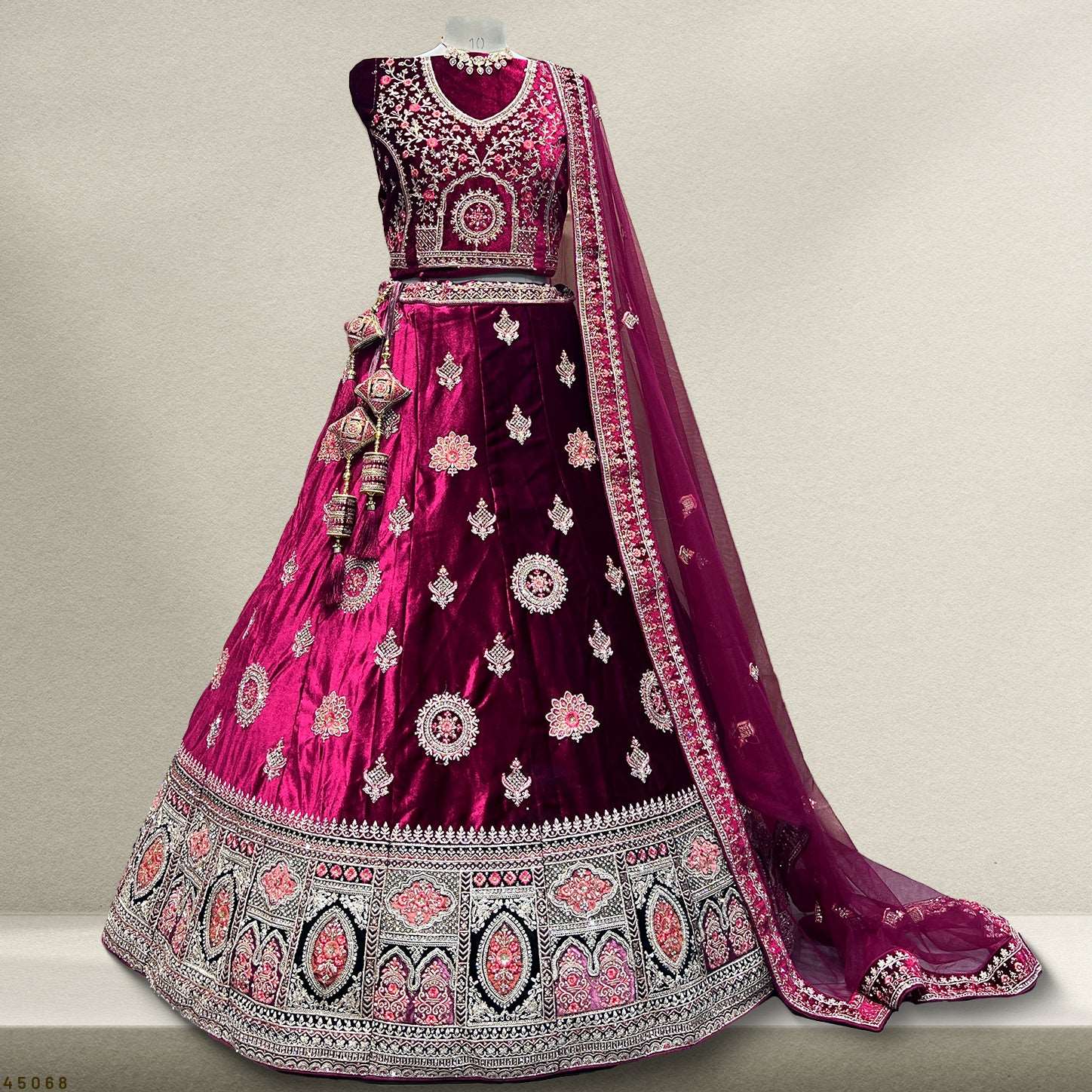 Pagfera - Border Concept Designer Velvet Lehenga JMS Studio {{ Royal Red Bridal Lehenga}}