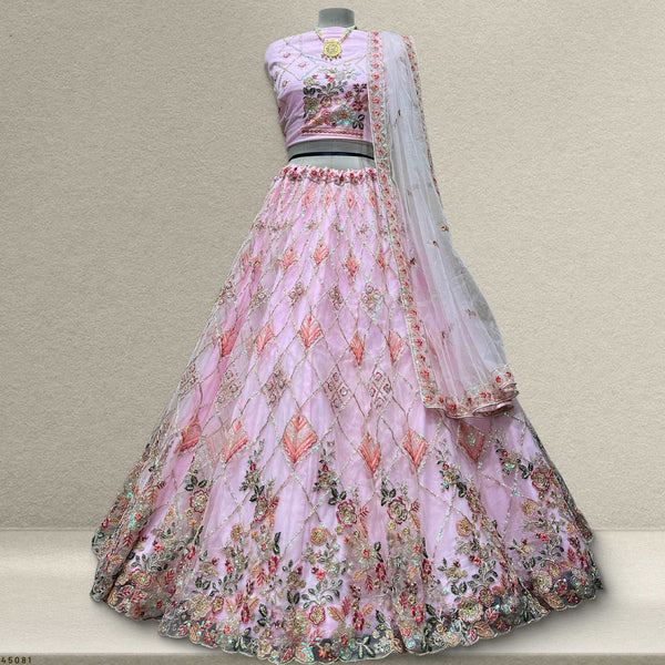 Butterfly - Ready-to-Wear Partywear Pink Net Lehenga JMS Studio {{ Royal Red Bridal Lehenga}}