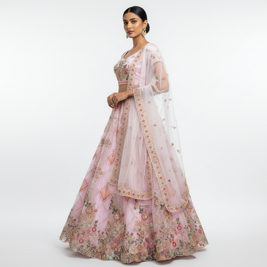 Butterfly - Ready-to-Wear Partywear Pink Net Lehenga