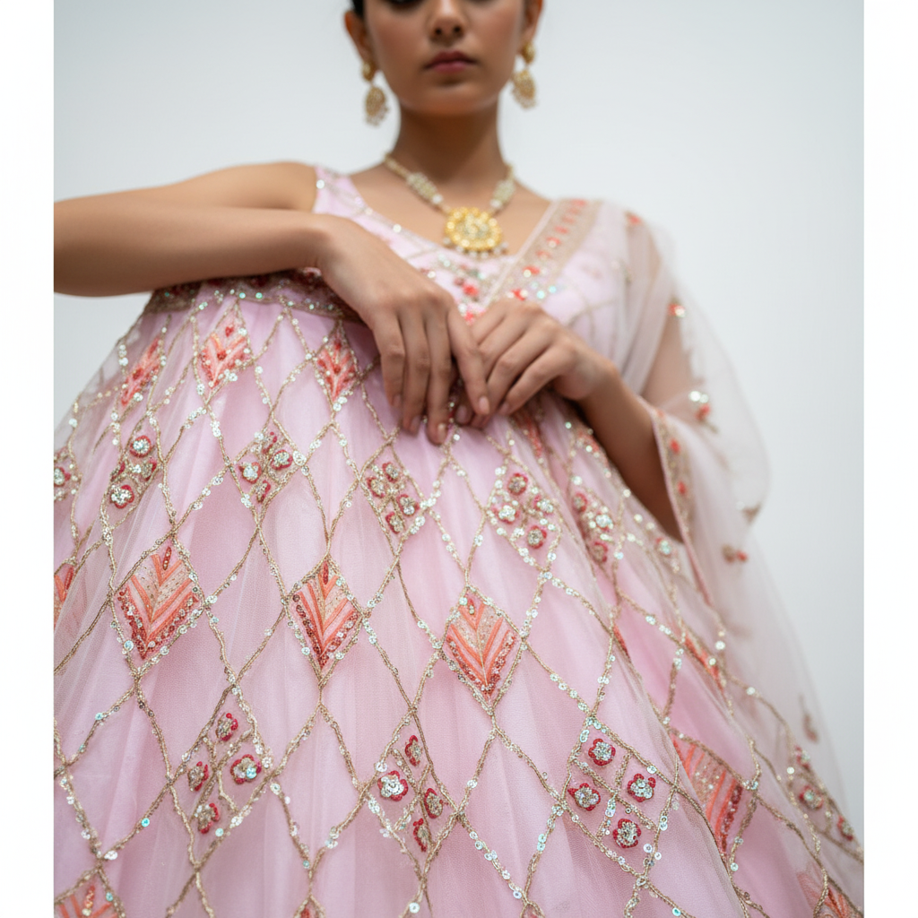 Butterfly - Ready-to-Wear Partywear Pink Net Lehenga