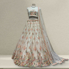Butterfly - Ready-to-Wear Partywear Off White Net Lehenga JMS Studio {{ Royal Red Bridal Lehenga}}