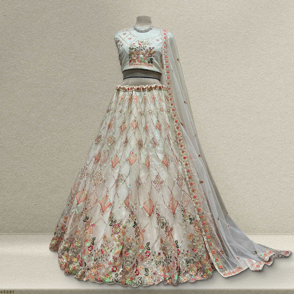 Butterfly - Ready-to-Wear Partywear Off White Net Lehenga JMS Studio {{ Royal Red Bridal Lehenga}}