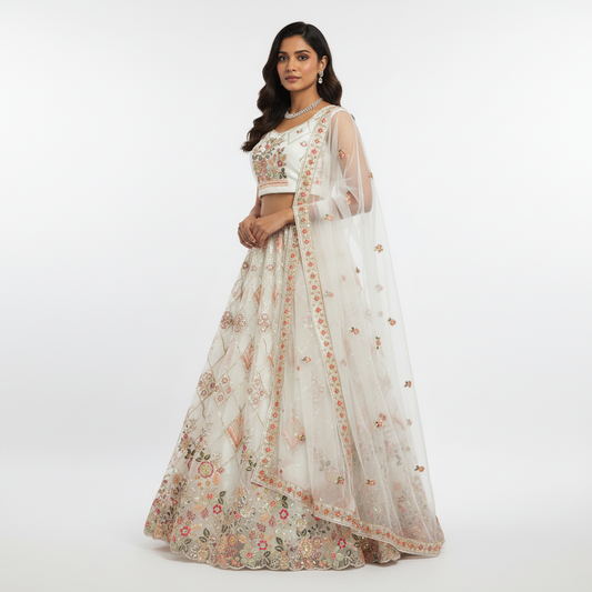 Butterfly - Ready-to-Wear Partywear Off White Net Lehenga