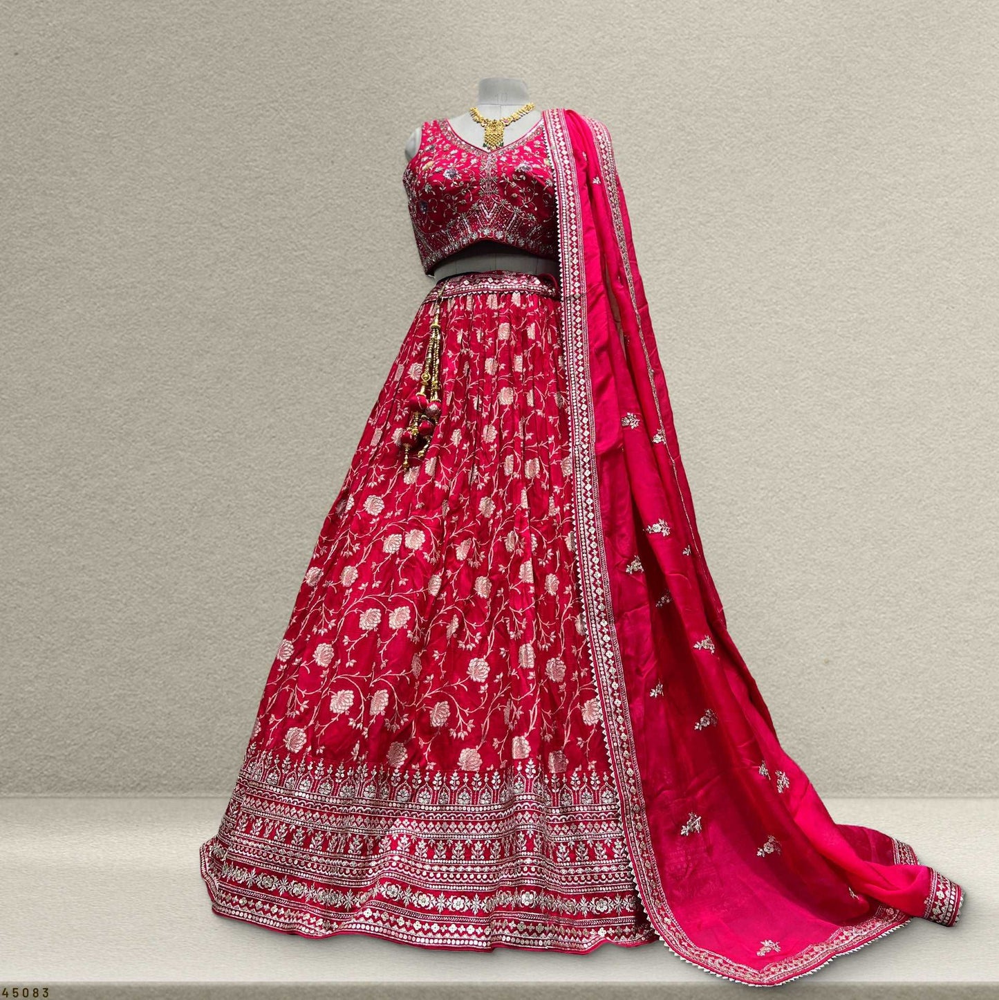 Padmini - Ready-to-Wear Lehenga with Intricate Handwork and Organza Dupatta JMS Studio {{ Royal Red Bridal Lehenga}}