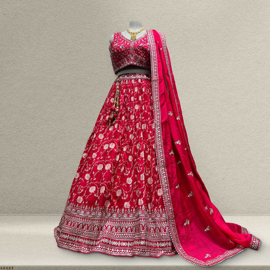 Padmini - Ready-to-Wear Lehenga with Intricate Handwork and Organza Dupatta JMS Studio {{ Royal Red Bridal Lehenga}}