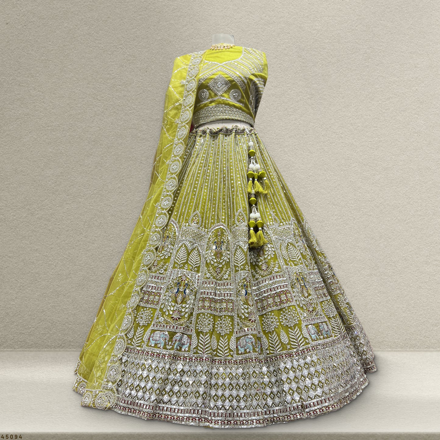 Cherry Blossom - The Elephant Peacock Partywear Designer Lehenga Lemon Color