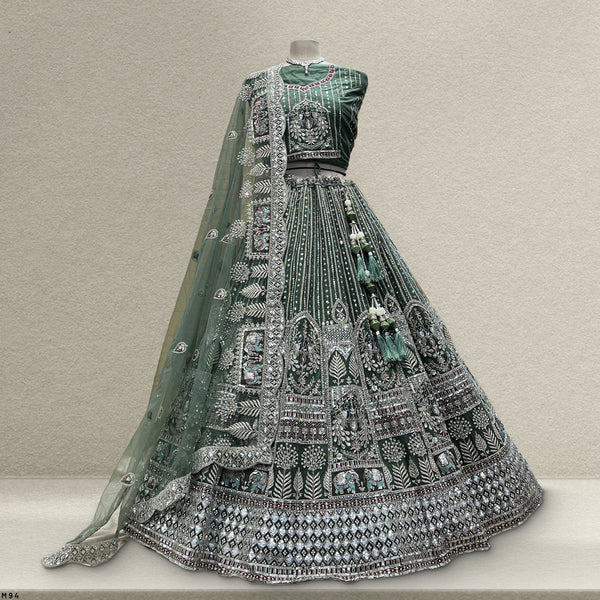 Cherry Blossom - The Elephant Peacock Partywear Designer Lehenga Sea Green Color - JMS Studio