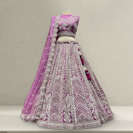 Cherry Blossom - Sequins Stone Work Designer Reception Engagement Lehenga Purple Color