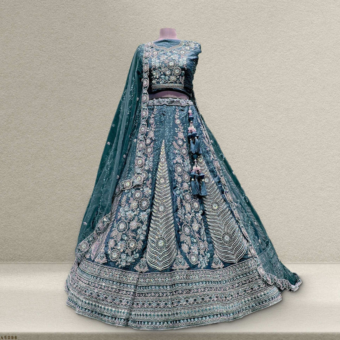 Cherry Blossom - Sequins Stone Work Designer Reception Engagement Lehenga Blue Color