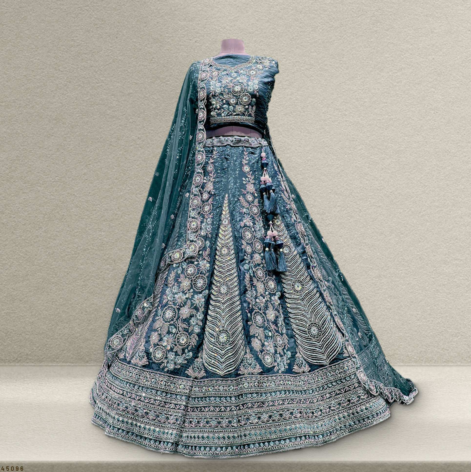 Cherry Blossom - Sequins Stone Work Designer Reception Engagement Lehenga Blue Color