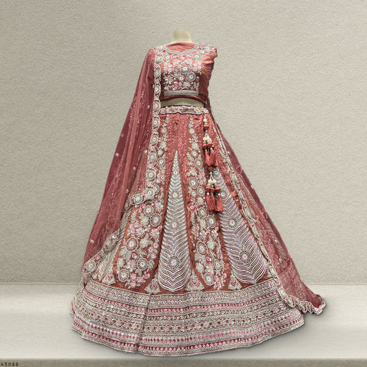 Cherry Blossom - Sequins Stone Work Designer Reception Engagement Lehenga Peach Color