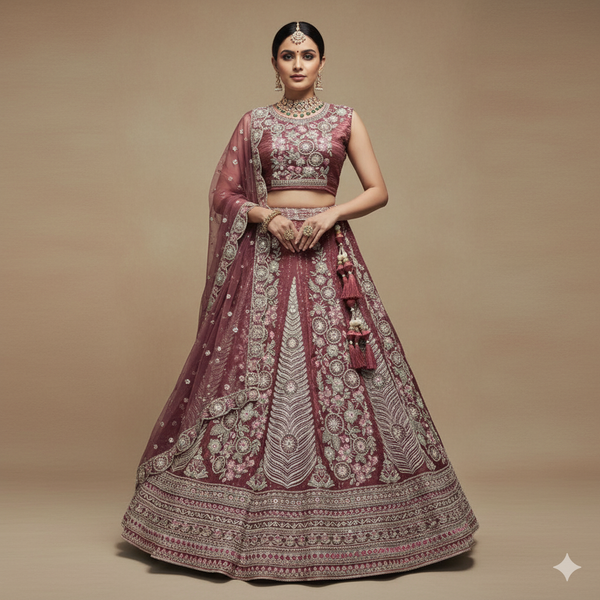 Cherry Blossom - Sequins Stone Work Designer Reception Engagement Lehenga Peach Color
