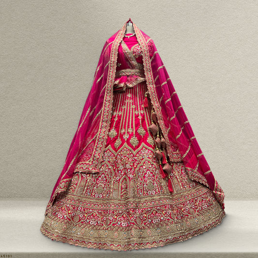 Sangria : Double Dupatta Silk Rani Pink Bridal Lehenga JMS Studio {{ Royal Red Bridal Lehenga}}