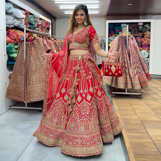 Sangria : Double Dupatta Royal Red Bridal Lehenga