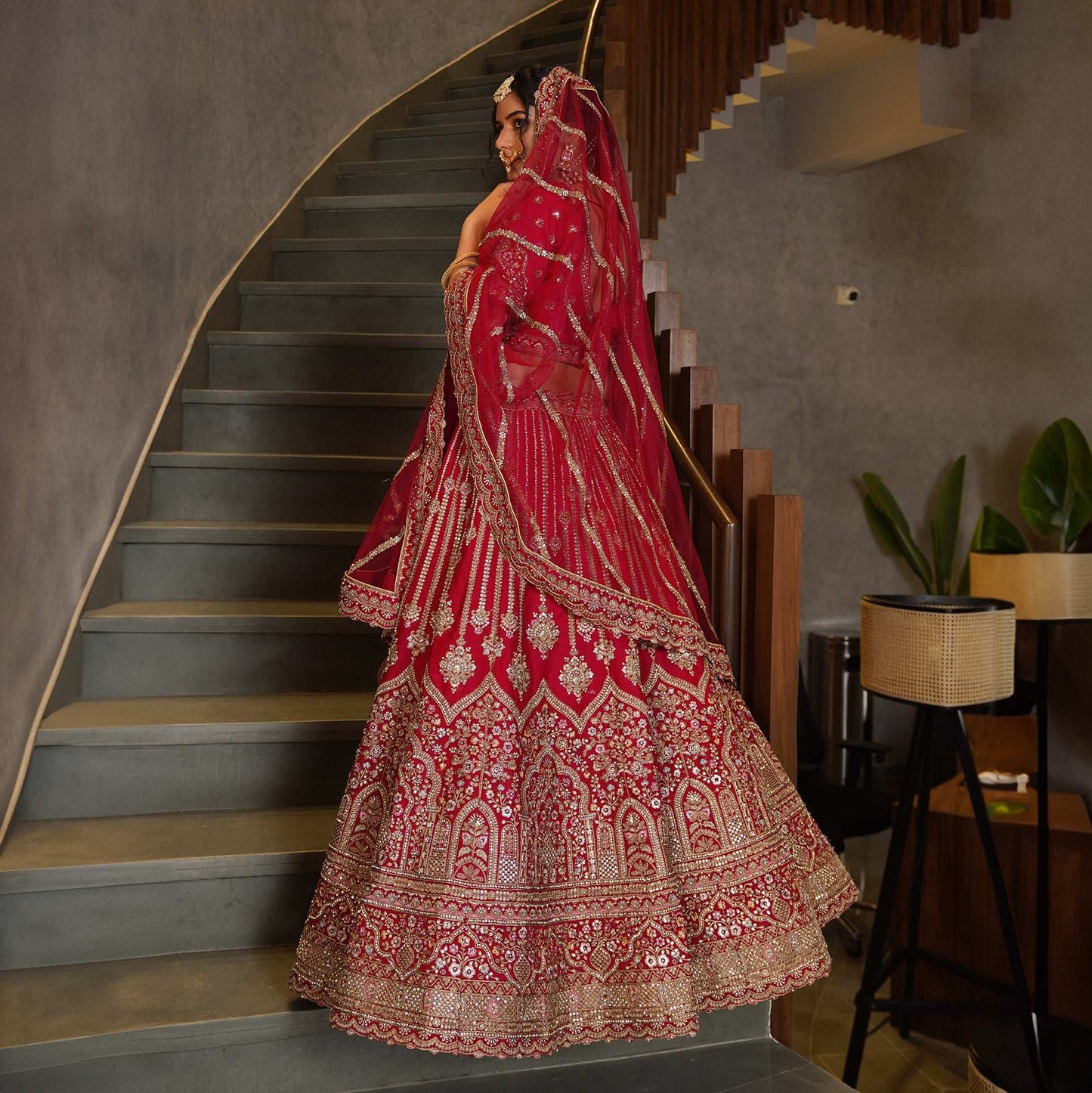 Sangria : Double Dupatta Royal Red Bridal Lehenga