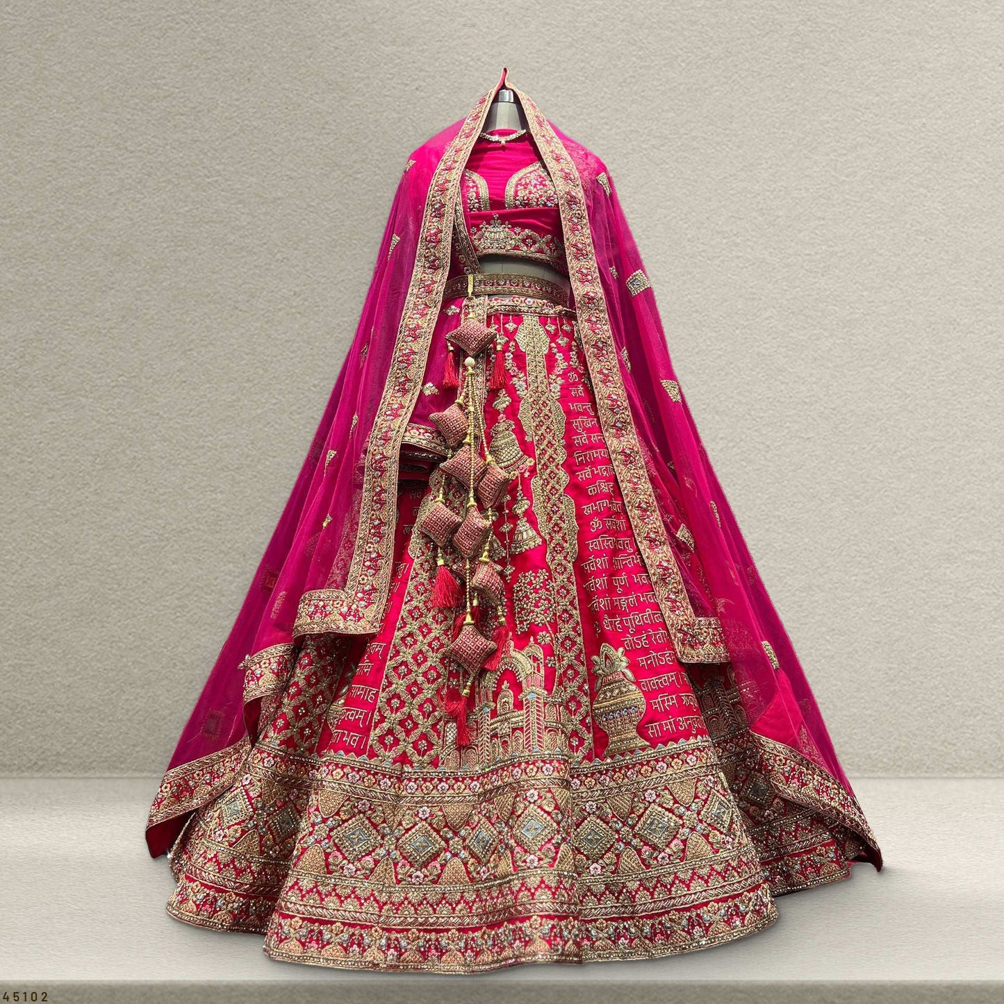 Sangria : Shlok Mantra Silk Rani Pink Bridal Lehenga JMS Studio {{ Royal Red Bridal Lehenga}}