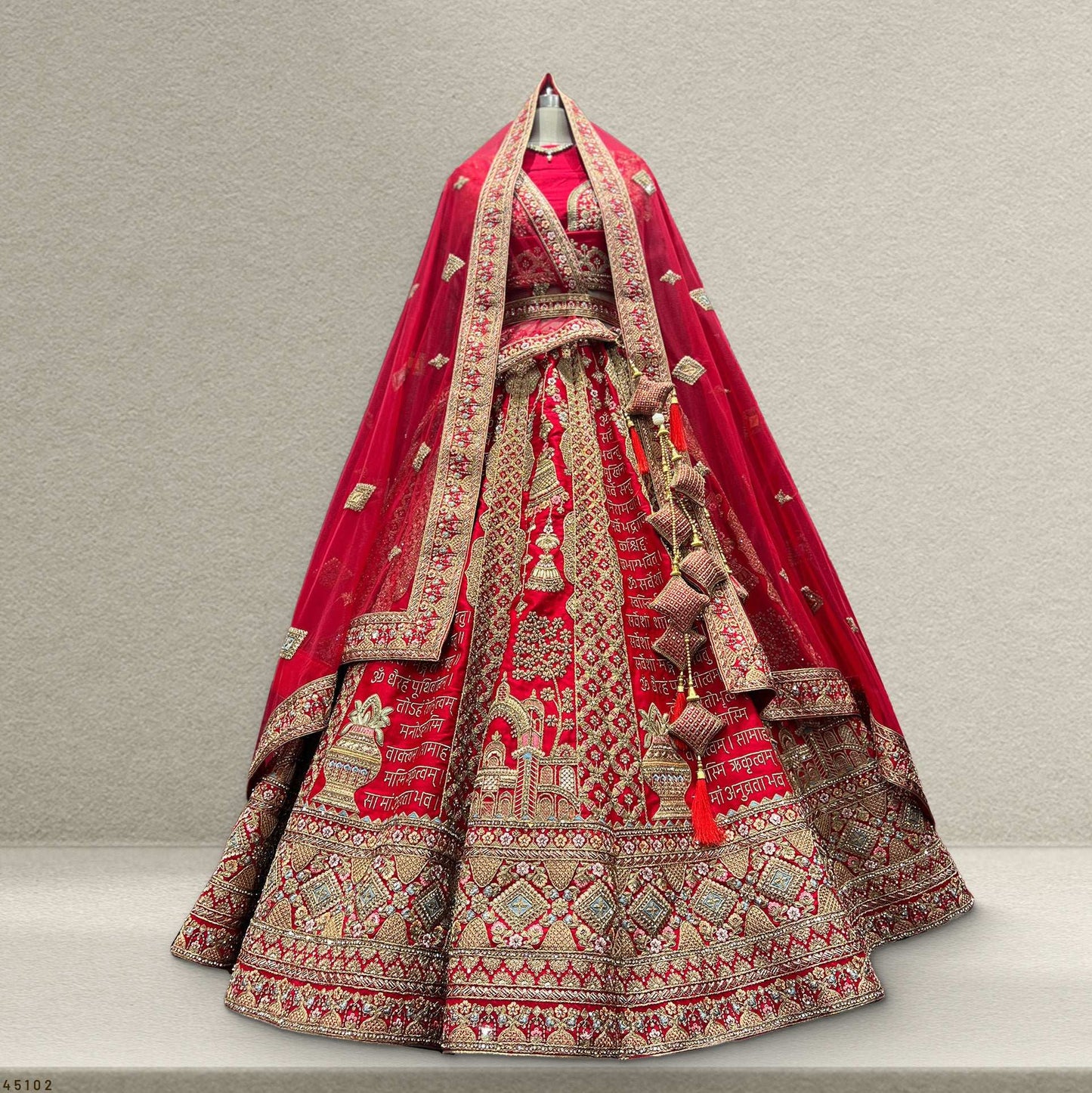 Sangria : Shlok Mantra Royal Red Bridal Lehenga JMS Studio {{ Royal Red Bridal Lehenga}}