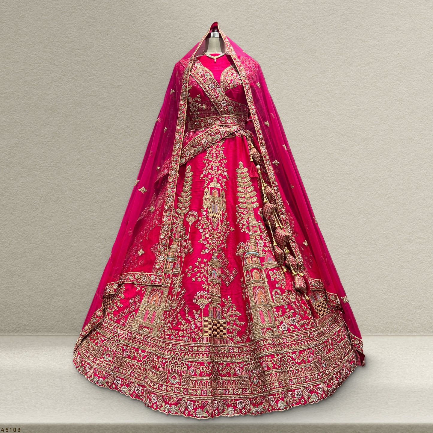 Sangria : Double Dupatta Silk Rani Pink Bridal Lehenga