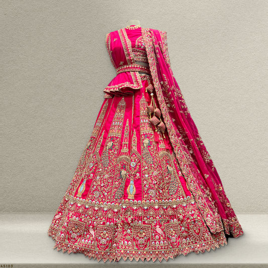 Sangria : Double Dupatta Minimal Rani Pink Bridal Lehenga