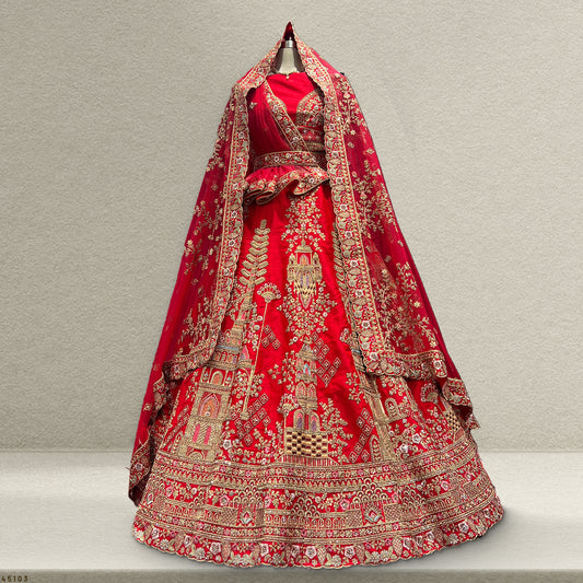 Sangria : Double Dupatta Royal Red Bridal Lehenga