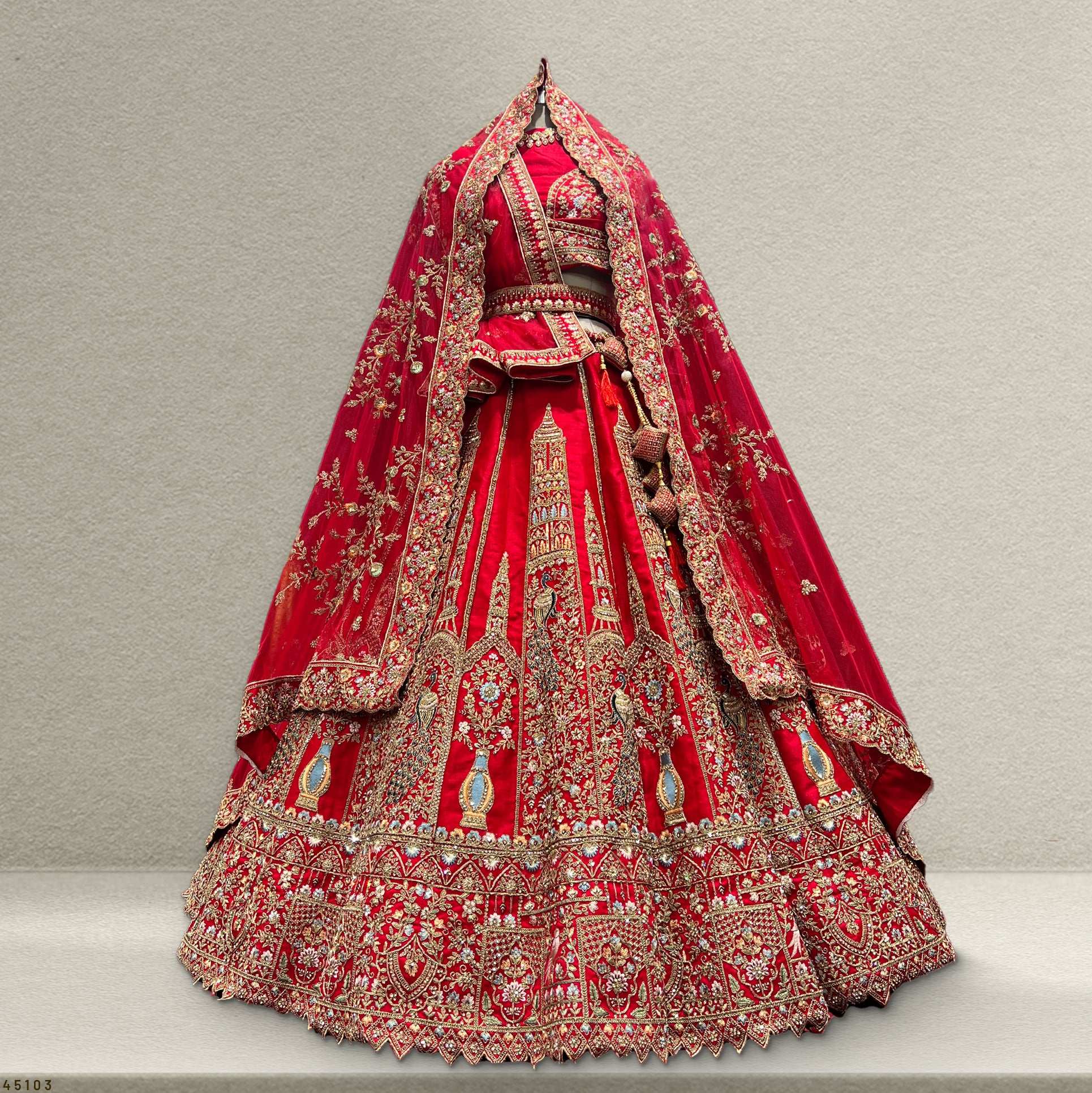 Sangria : Double Dupatta Minimal Royal Red Bridal Lehenga