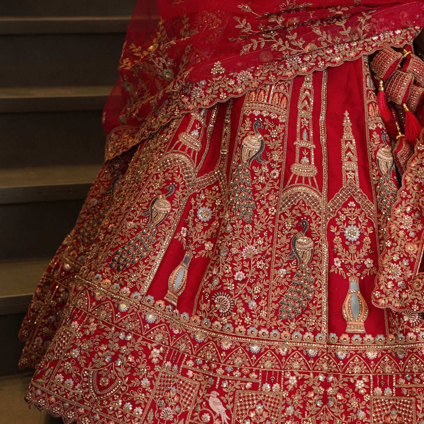 Sangria : Double Dupatta Minimal Royal Red Bridal Lehenga