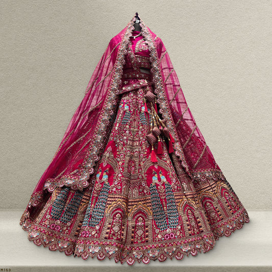 Dulhan in Rani Pink Lehenga : Peacock Design Double Dupatta Bridal Lehenga JMS Studio {{ Royal Red Bridal Lehenga}}