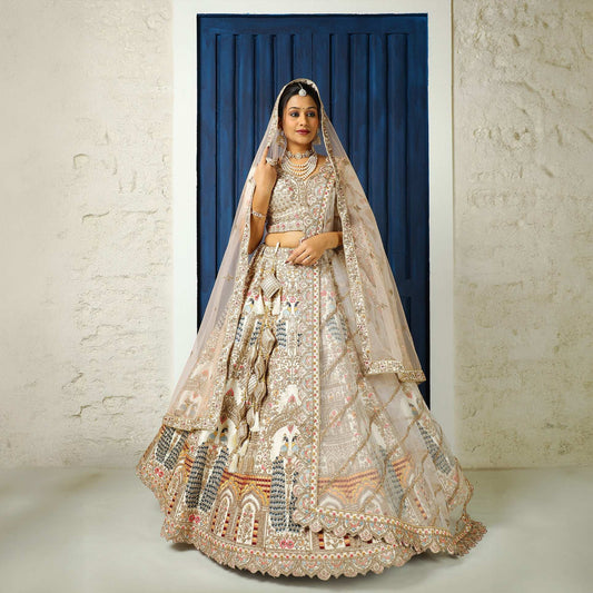 Rosé - Wedding Trousseau in Pastel Hues Off White Lehenga