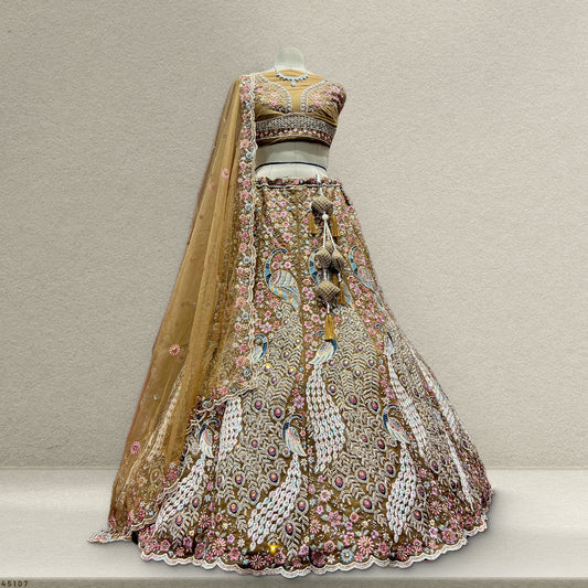 Jazzagals - The Modern Peacock Design Cocktail Reception Lehenga Gold JMS Studio {{ Royal Red Bridal Lehenga}}