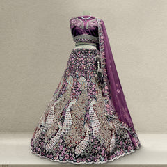 Jazzagals - The Modern Peacock Design Cocktail Reception Lehenga Purple JMS Studio {{ Royal Red Bridal Lehenga}}
