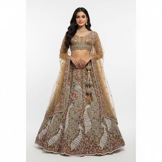 Jazzagals - The Modern Peacock Design Cocktail Reception Lehenga Gold