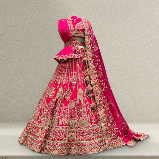 Sangria : Double Dupatta Wedding Bells Rani Pink Bridal Lehenga