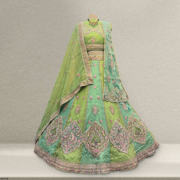 Damsel - Double Dupatta Tissue Silk Multi Color Festival Carnival Lehenga