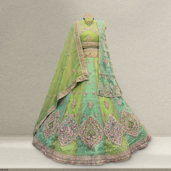 Damsel - Double Dupatta Tissue Silk Multi Color Festival Carnival Lehenga