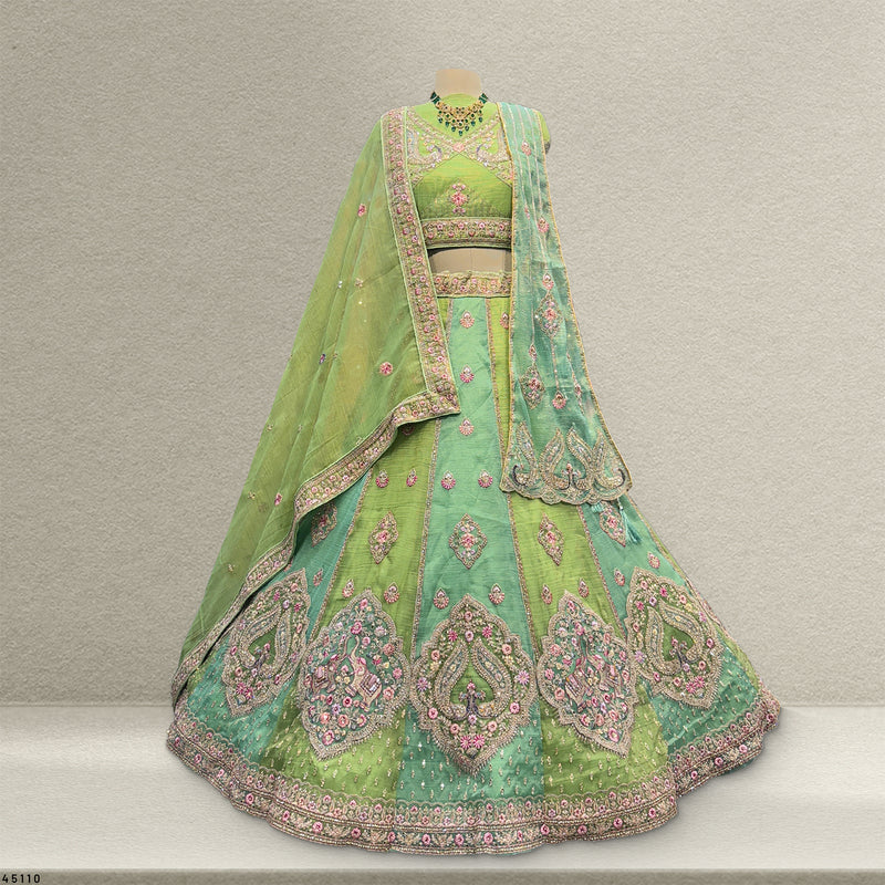 Damsel - Double Dupatta Tissue Silk Multi Color Festival Carnival Lehenga