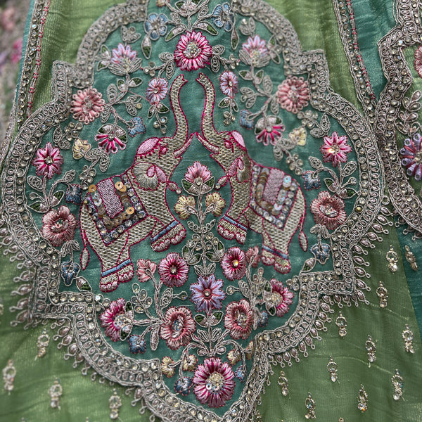 Damsel - Double Dupatta Tissue Silk Multi Color Festival Carnival Lehenga