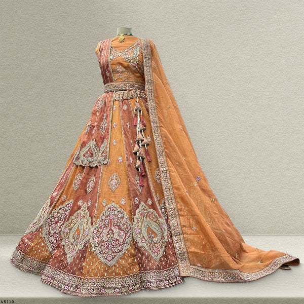 Damsel - Double Dupatta Tissue Silk Multi Color Festival Carnival Lehenga