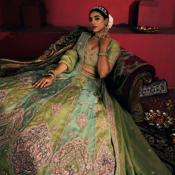 Damsel - Double Dupatta Tissue Silk Multi Color Festival Carnival Lehenga
