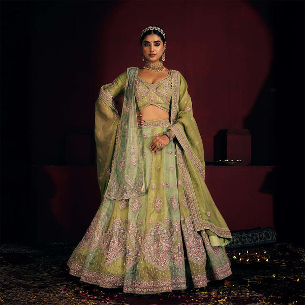 Damsel - Double Dupatta Tissue Silk Multi Color Festival Carnival Lehenga