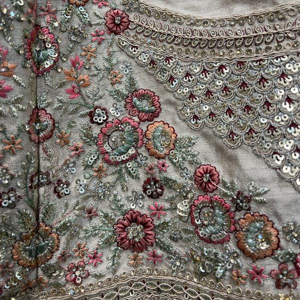 Rosé - Wedding Trousseau in Pastel Hues Raw Silk Off White Bridal Lehenga